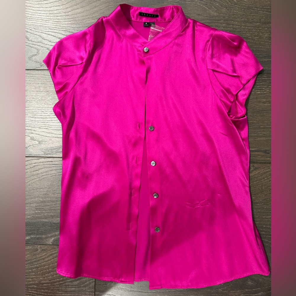 Theory Women's Satin Cap-Sleeve Blouse - Hot Pink S